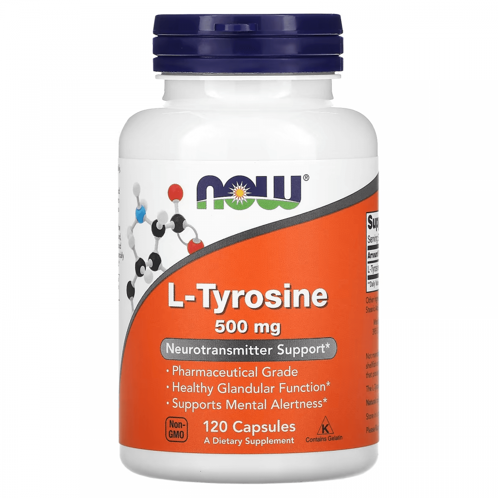 Now L-Tirosina - L-Tyrosine 500 mg Apoyo Neurotransmisor 120 Cápsulas V3059 Now Nutrition for Optimal Wellness