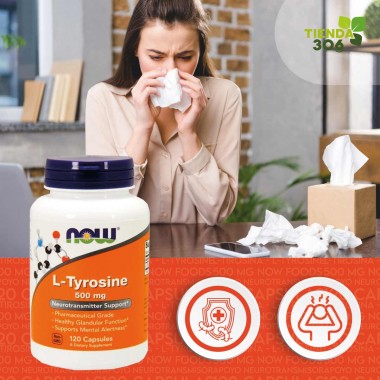 L-Tirosina - L-Tyrosine 500 mg Apoyo Neurotransmisor Now Foods 120 Cápsulas V3059 Now Nutrition for Optimal Wellness