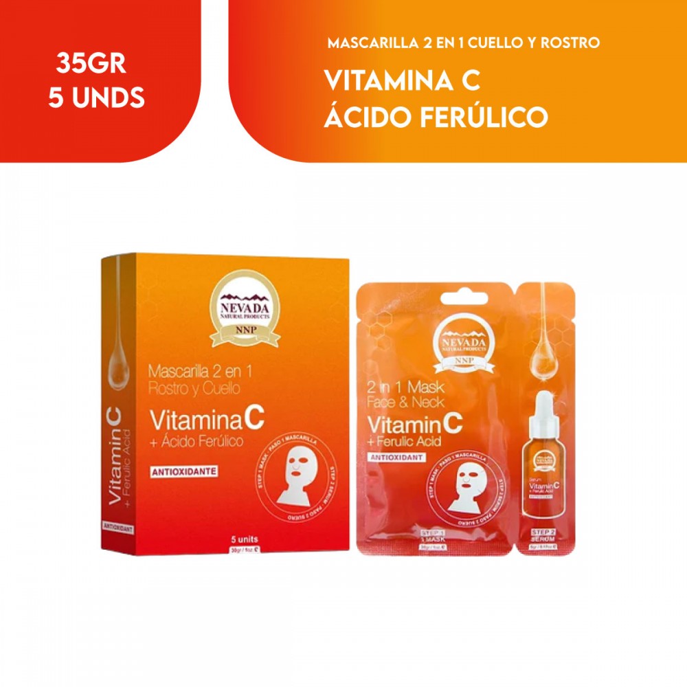 Nevada Mascarilla Facial Vitamina C + Acido Ferulico Antioxidante Caja 5und x 30g C1233 Nevada Natural Products
