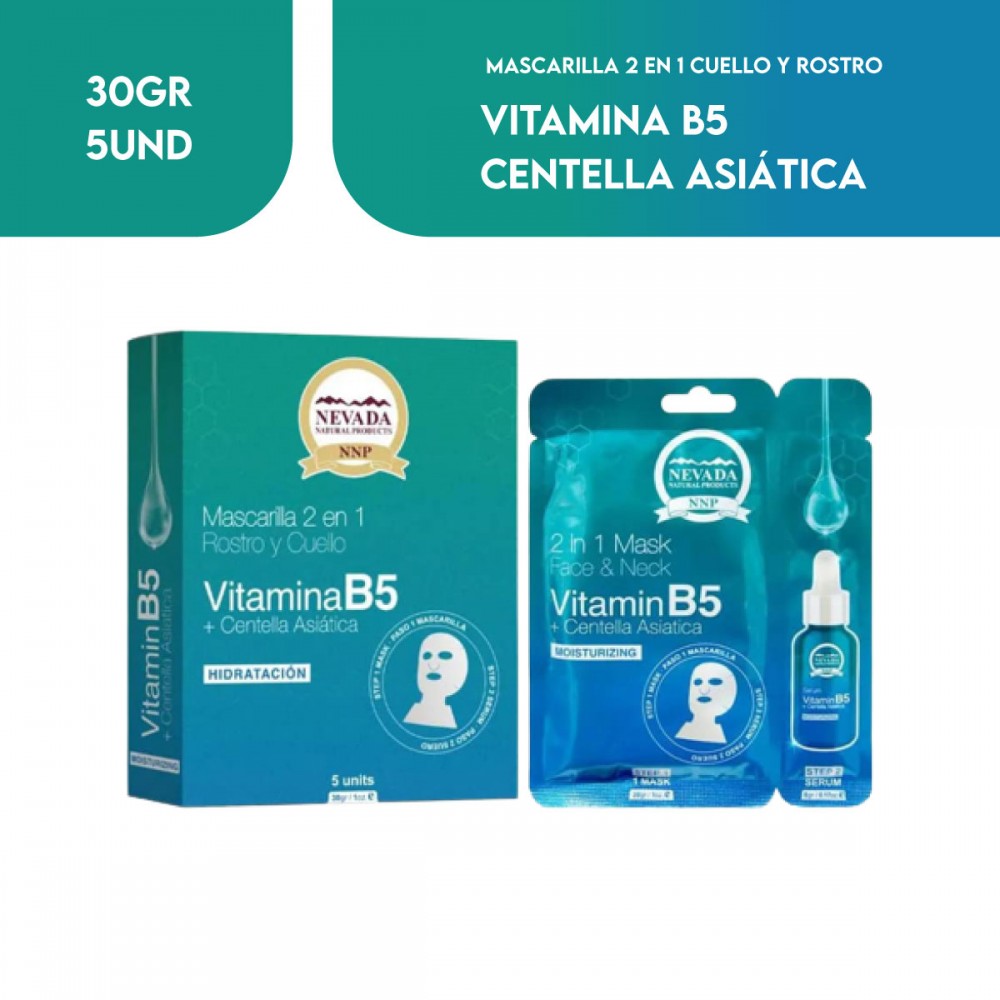 Nevada Mascarilla Facial Vitamina B5 + Centella Asiatica Hidratacion Extrema Caja 5 Und X 30g C1229 Nevada Natural Products