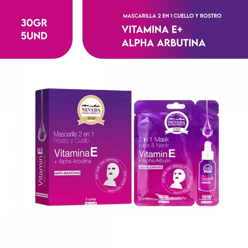 Nevada Mascarilla Facial Vitamina E + Alpha Arbutin Anti-Manchas Caja 5 Und X 30g C1228 Nevada Natural Products