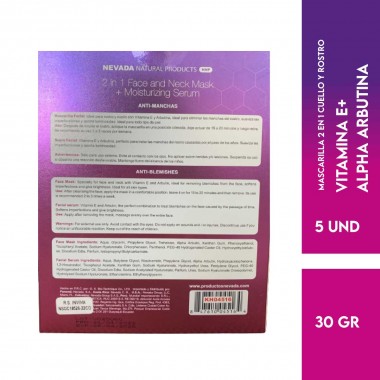 Nevada Mascarilla Facial Vitamina E + Alpha Arbutin Anti-Manchas Caja 5 Und X 30g C1228 Nevada Natural Products