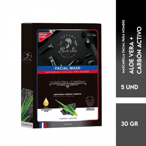 Nevada Mascarilla Negra Hombre Aloe Vera & Carbon Activado 5 Unidades X 30g C1227 Nevada Natural Products