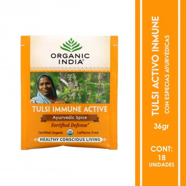 Organic India Tulsi Te Immune Active Especias Ayurvedicas Sin Cafeina 18 Bolsitas 36g T2142 ORGANIC INDIA