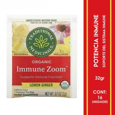 Traditional Medicinals Organic Te Immune Zoom Limon y Jengibre Libre de Cafeína, 16 Bolsitas 32g T2136 TRADITIONAL MEDICINALS
