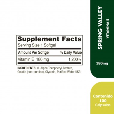 Spring Valley Vitamina E 400 IU 100 Capsulas V3230 SPRING VALLEY