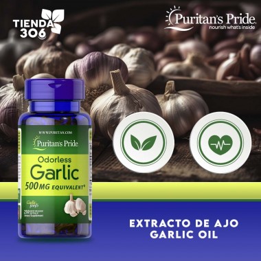 Puritans Pride Extracto De Ajo Garlic Oil Liberacion Rapida 500 mg 250 Capsulas Blandas V3448 Puritan's Pride