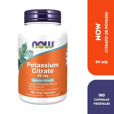 Now Citrato de Potasio (Potassium Citrate) 99 mg 180 Cápsulas V3072 Now Nutrition for Optimal Wellness