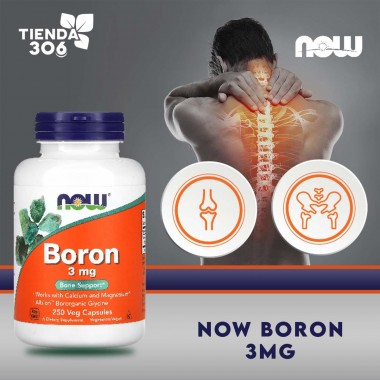 Now Boron 3 mg Soporte Huesos 250 Cápsulas Vegetales V3221 Now Nutrition for Optimal Wellness