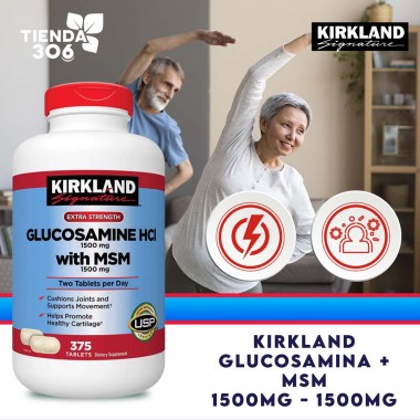 Kirkland Glucosamina HCI 1500 Mg con MSM 1500 Mg Apoya Articulaciones Flexibles 375 Tabletas V3064 Kirkland Signature