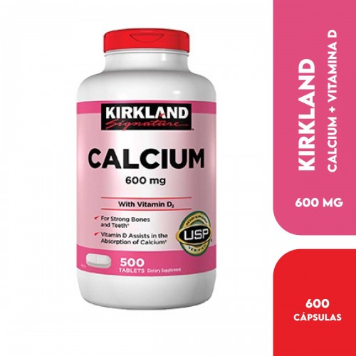 Kirkland Calcio 600 mg + Vitamina D3 400 IU para Huesos y Dientes Fuertes 500 Tabletas V3176 Kirkland Signature