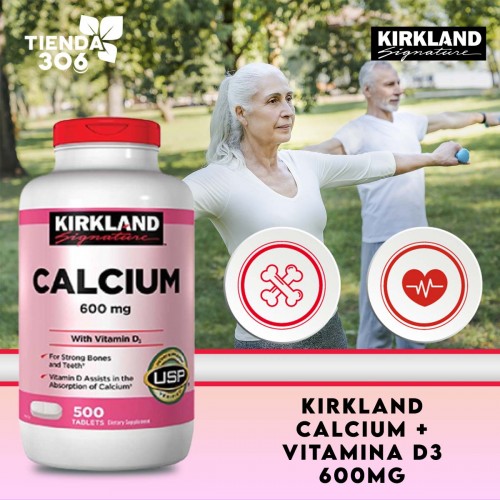Kirkland Calcio 600 mg + Vitamina D3 400 IU para Huesos y Dientes Fuertes 500 Tabletas V3176 Kirkland Signature