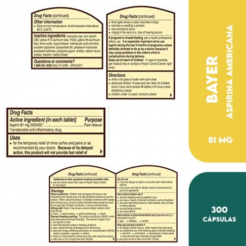 Aspirina Bayer Americana 81 mg 300 Tabletas V3043 Bayer