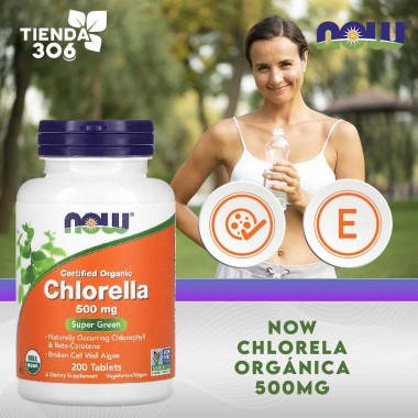 NOW Chlorella orgánica 500 mg 200 Tabletas V3370 Now Nutrition for Optimal Wellness