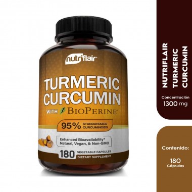 Nutriflair Curcumina de Curcuma con Bioperine 1300 mg 180 Capsulas V3451 Nutriflair