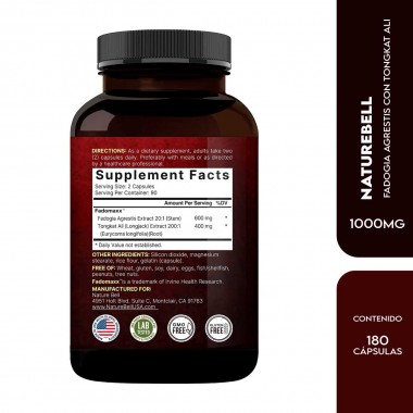 Fadogia Agrestis 600mg Complexed With Tongkat Ali 400mg 180 Capsules V3446 Naturebell