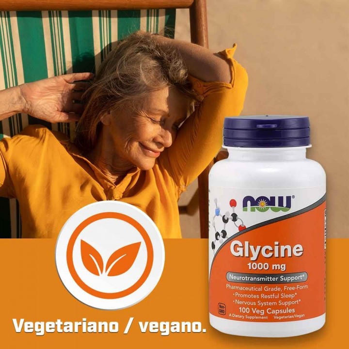 Now Glicina Aminoacido 1000mg 100 Cápsulas vegetales V3104 Now Nutrition for Optimal Wellness