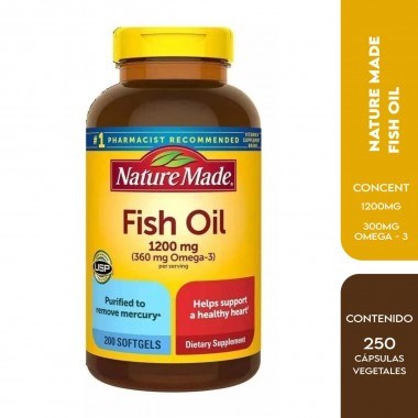 Nature Made Fish Oil Aceite de Pescado 1200 mg Omega 3 360 mg 200 Capsulas Blandas V3137 Nature Made
