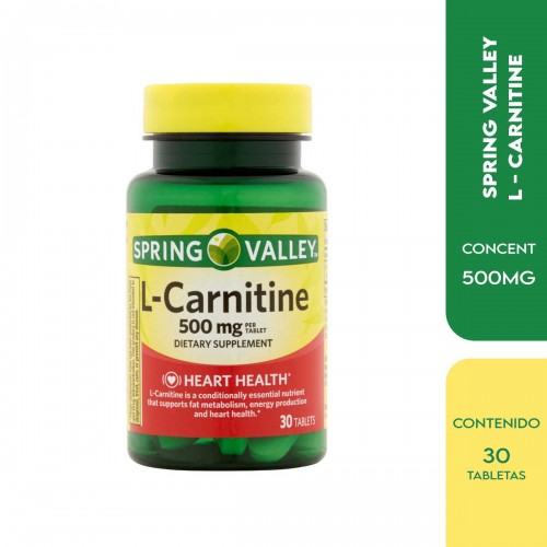 Spring Valley L-Carnitina 500 Mg 30 Tabletas Energia Y Salud Cardiovascular V3250 SPRING VALLEY