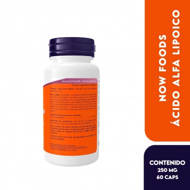 Now Acido Alfa Lipoico 250mg 60 Cápsulas V3412 Now Nutrition for Optimal Wellness