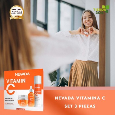 Nevada Vitamina C Set 3 Piezas ANTI-EDAD: Serum Facial 50ml + Crema Dia 50g + Agua Micelar 150ml C1235 Nevada Natural Products