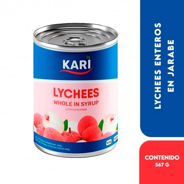 Kari Lychees - Lichis Enteros en Almibar Ligero 567g (250g drenado) Contiene 2,5 Porciones D1140 Kari