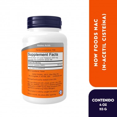 Now Foods NAC (n-Acetil Cisteína) 600 mg con Selenio y Molibdeno, 4 Oz (113 g) V3471 Now Nutrition for Optimal Wellness