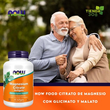 Now Citrato de Magnesio, Con Glicinato Y Malato, Apoyo del Sistema Nervioso, 90 Cápsulas Blandas V3477 Now Nutrition for Opti...