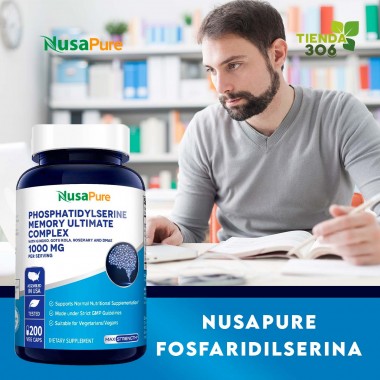 NusaPure Fosfatidilserina Memoria Ultimate Complex 1000 mg 200 Cápsulas Vegetarianas V3479 Nusa Pure