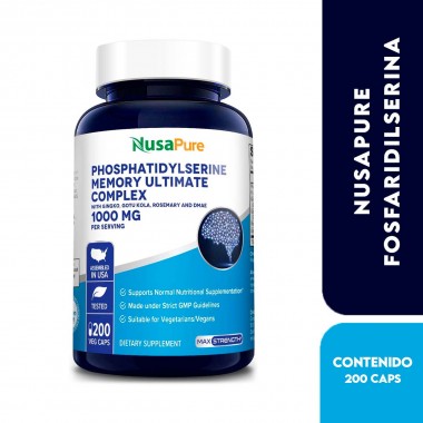 NusaPure Fosfatidilserina Memoria Ultimate Complex 1000 mg 200 Cápsulas Vegetarianas V3479 Nusa Pure