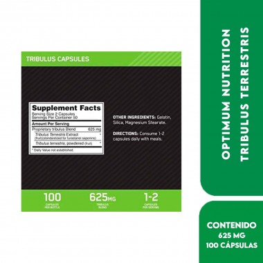 Optimum Nutrition Tribulus Terrestris 625 mg Suplemento de Refuerzo de Testosterona 100 Cápsulas V3110 ON OPTIMUM NUTRITION