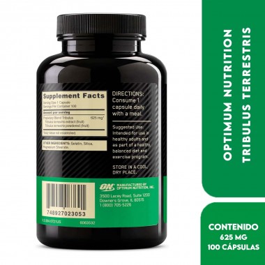 Optimum Nutrition Tribulus Terrestris 625 mg Suplemento de Refuerzo de Testosterona 100 Cápsulas V3110 ON OPTIMUM NUTRITION