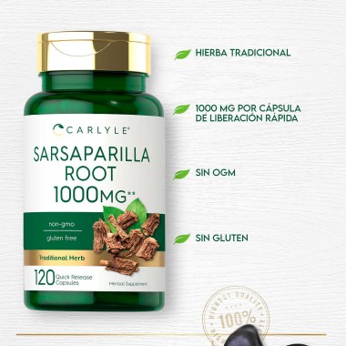 Carlyle de Raíz de Zarzaparrilla - Sarsaparilla Root 1000 mg Suplemento Herbal Sin OMG, Sin Gluten 120 Cápsulas V3486 CARLYLE