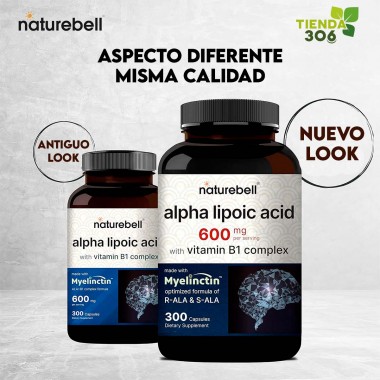 Naturebell Acido Alfa Lipoico 600 mg con Vitamina B1 Complex 300 Cápsulas V3441 Naturebell