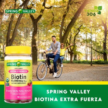 Spring Valley Biotina Extra Fuerza Salud del Cabello, Piel y Uñas con Sabor Cereza 10,000 mcg, 90 Gomitas V3489 SPRING VALLEY