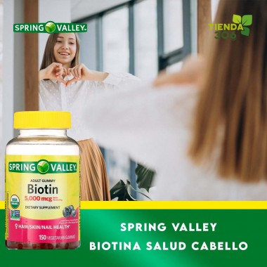 Spring Valley Biotina Salud del Cabello, Piel y Uñas USDA Organic con Sabor Arándano 5000 mcg, 150 Gomitas V3490 SPRING VALLEY
