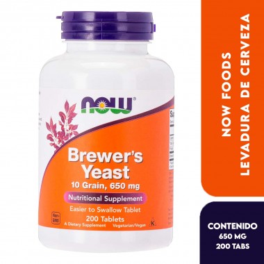 Now Levadura de Cerveza, Brewer's Yeast 650 mg comprimidos 200 Tabletas V3167 Now Nutrition for Optimal Wellness