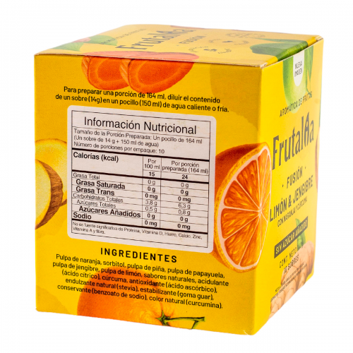 Frutalia Aromática Fusión Liquida Limón - Jengibre Sin Azúcar (Stevia) - Caja Sabores Surtidos X 10 Sobres - 140g. T2155 Frut...