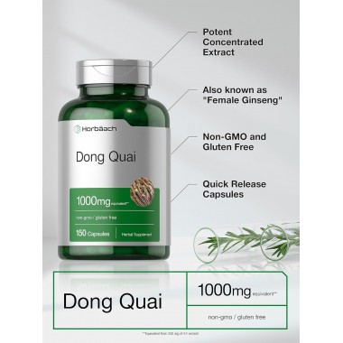 Horbaach Dong Quai Suplemento Herbal Sin GMO Libre de Gluten 1000 mg, 150 Cápsulas V3497 Horbaach