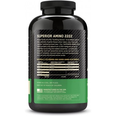 ON Optimum Nutrition Aminoácidos Esenciales Completos 2222 - Superior Amino 2222 Full Amino Acid Spectrum 160 Tabletas V3508 ...