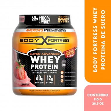 Body Fortress Whey Protein Proteína de Suero en Polvo sabor a Fresa 1.78 Libras (810 g) V3236 BODY FORTRESS