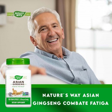 Nature's Way Asian Ginseng Combate La Fatiga 1,120 mg Por Servicio 100 Cápsulas Veganas V3482 Nature's Way