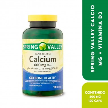 Spring Valley Calcio 600 mg + Vitamina D3 Salud Ósea 120 Cápsulas Blandas V3506 SPRING VALLEY