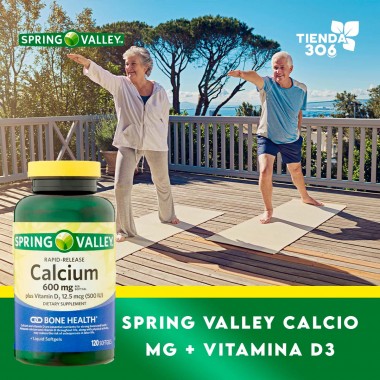 Spring Valley Calcio 600 mg + Vitamina D3 Salud Ósea 120 Cápsulas Blandas V3506 SPRING VALLEY