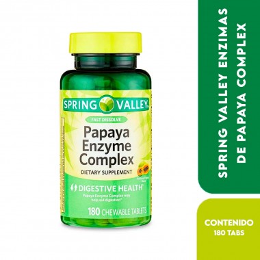 Spring Valley Enzimas de Papaya Complex - Papaya Enzyme Complex Salud Digestiva 180 Tabletas Masticables V3510 SPRING VALLEY