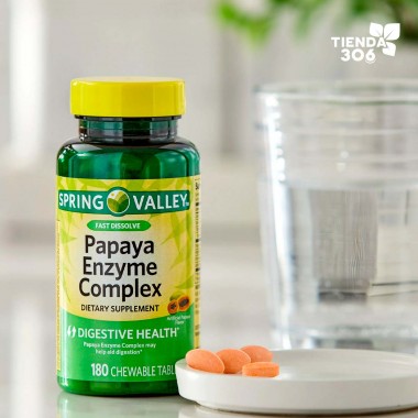 Spring Valley Enzimas de Papaya Complex - Papaya Enzyme Complex Salud Digestiva 180 Tabletas Masticables V3510 SPRING VALLEY