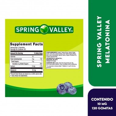 Spring Valley Melatonina 10 mg Sabor a Arándanos Soporte para el Sueño 120 Gomitas Vegetarianas V3511 SPRING VALLEY