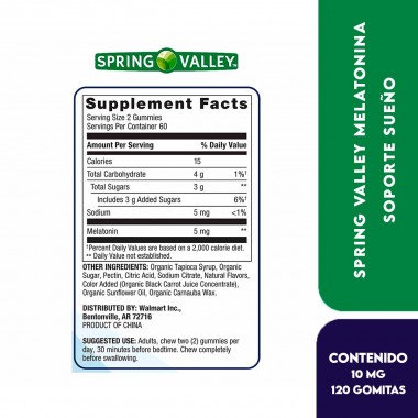Spring Valley Melatonina 5 mg Sabor a Fresa Soporte para el Sueño 120 Gomitas Vegetarianas V3334 SPRING VALLEY