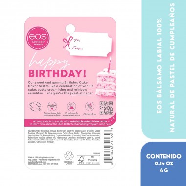 EOS Bálsamo Labial 100% Natural de Pastel de Cumpleaños Birthday Cake para Hidratar los Labios Secos 0,14oz (4g) C1307 eos ev...