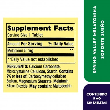 Spring Valley Melatonina 5 mg Soporte para el Sueño 120 Tabletas V3248 SPRING VALLEY